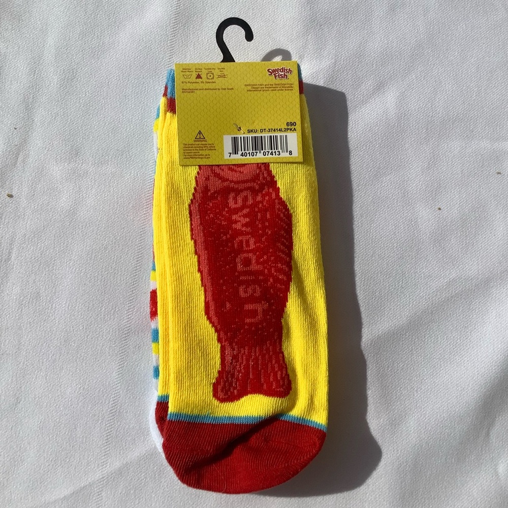 Ankle Sock Big Swedish Logo and Candy Fish Flying Print Crew Socks